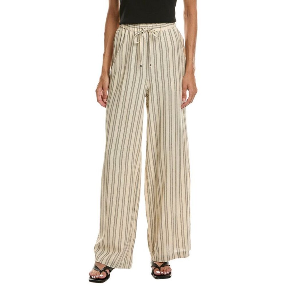 Max Studio Womens  Elastic Waist Wide Leg Linen-Blend Pant